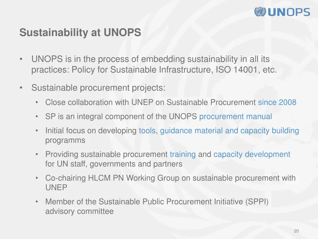 sustainability at unops