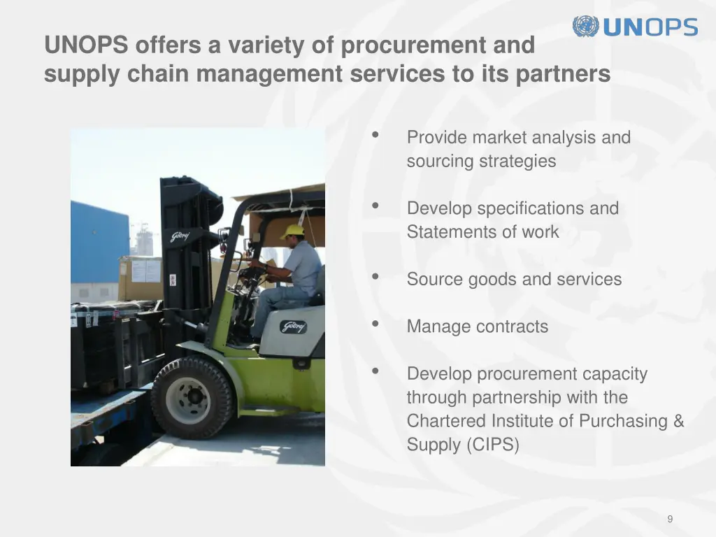 unops offers a variety of procurement and supply