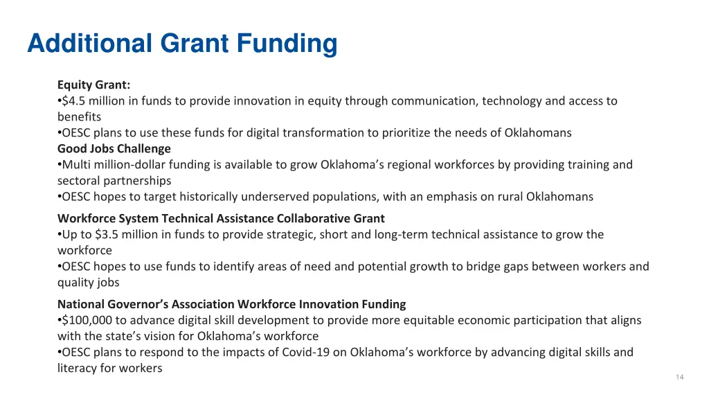 additional grant funding