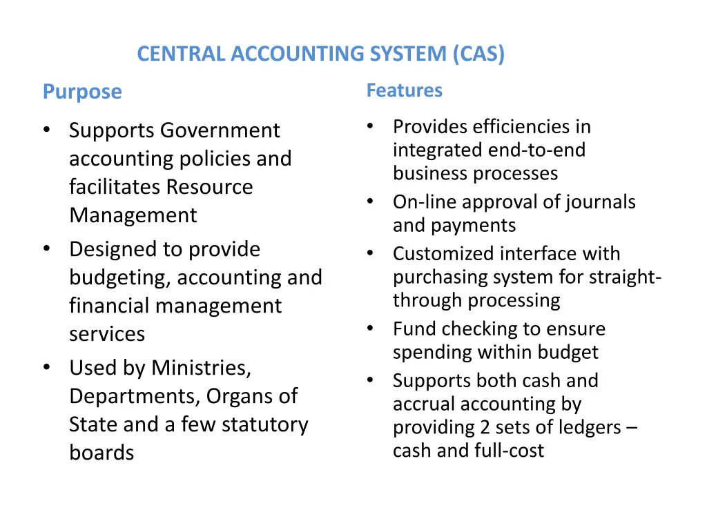 central accounting system cas