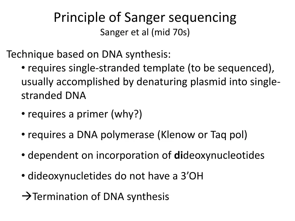 principle of sanger sequencing sanger