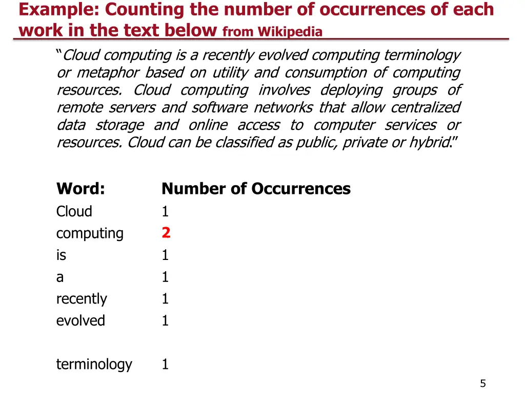 example counting the number of occurrences