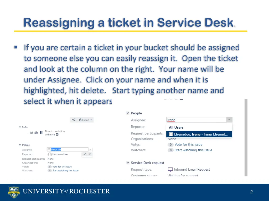reassigning a ticket in service desk 1