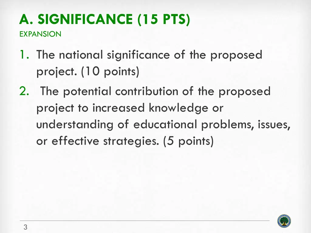 a significance 15 pts expansion