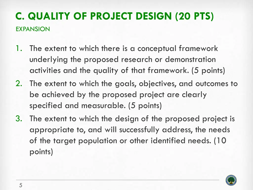 c quality of project design 20 pts expansion