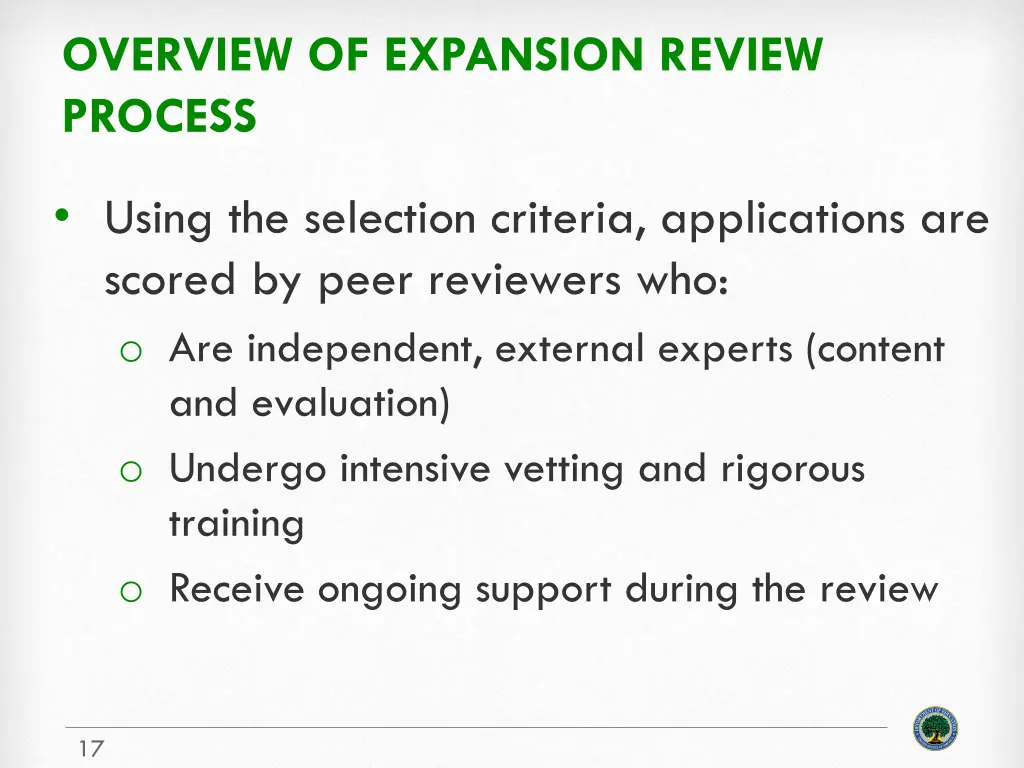 overview of expansion review process