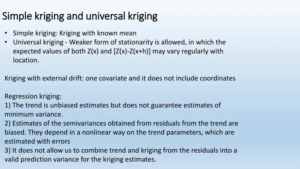 simple kriging and universal kriging simple