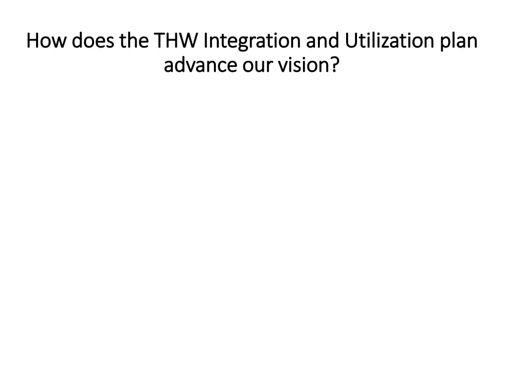 how does the thw integration and utilization plan