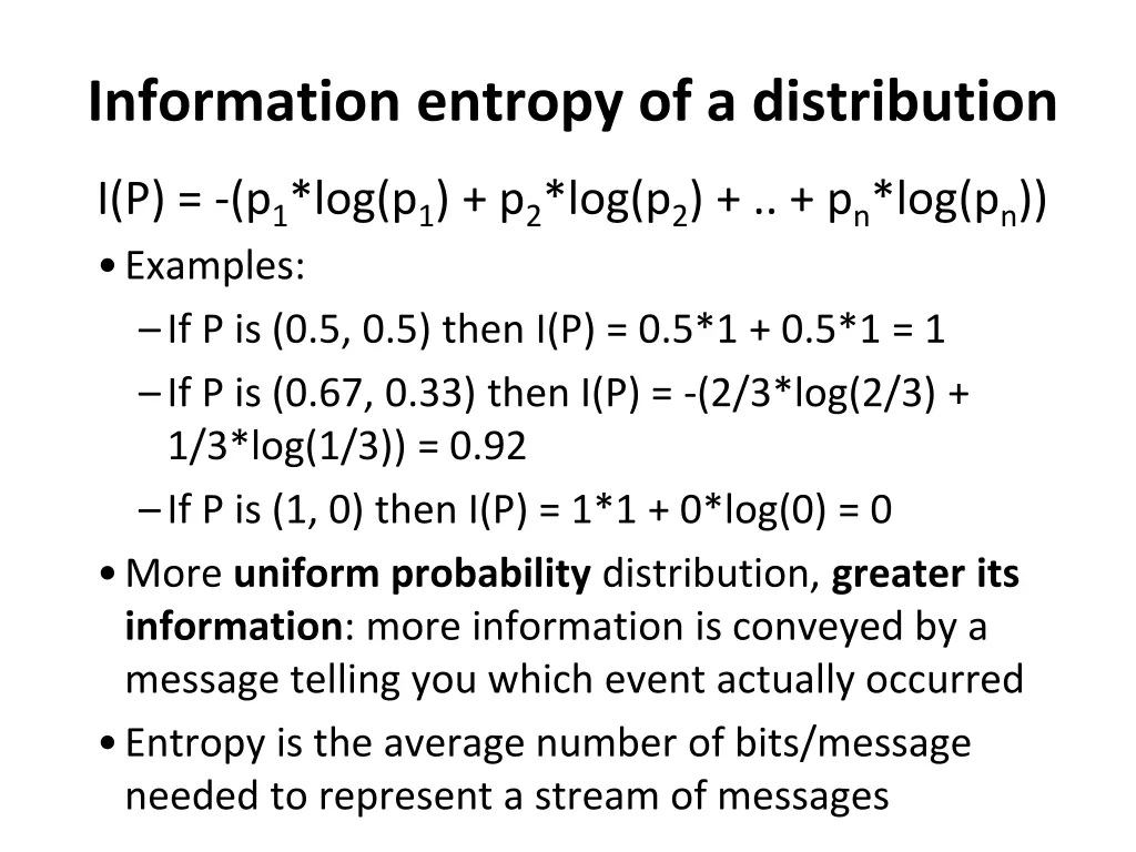information entropy of a distribution