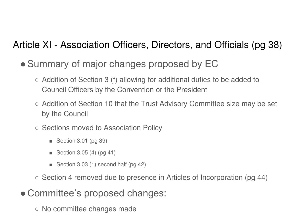 article xi association officers directors