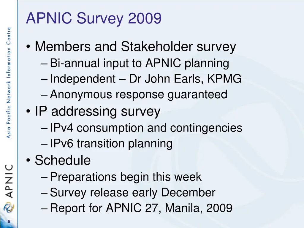 apnic survey 2009