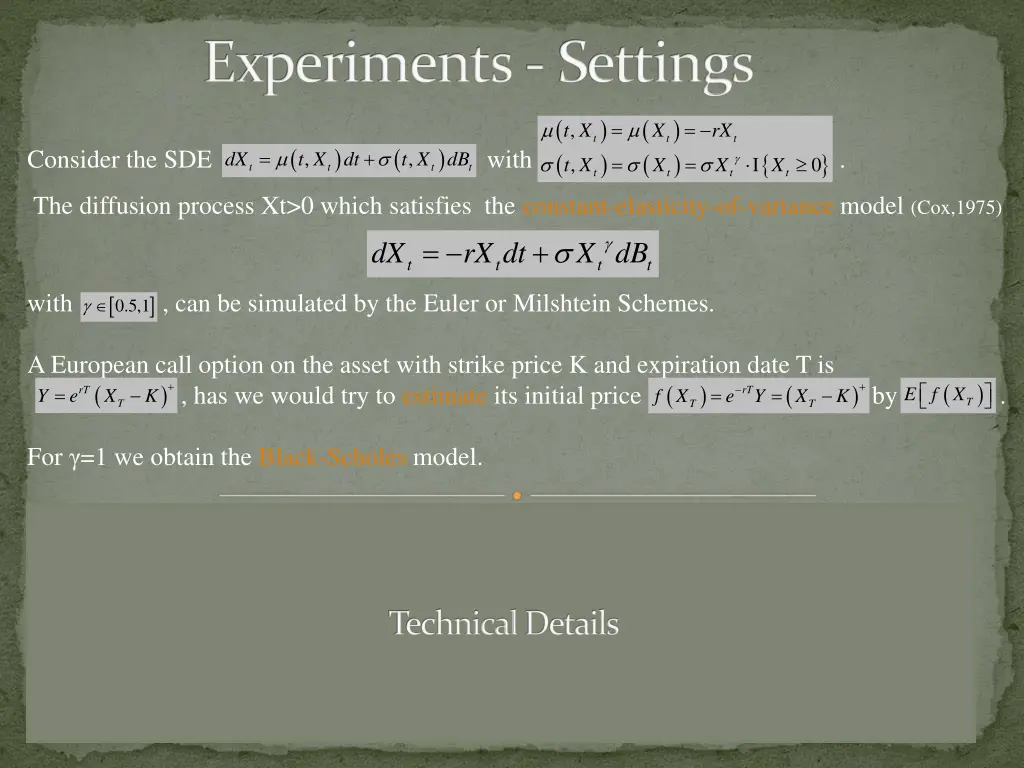 experiments settings