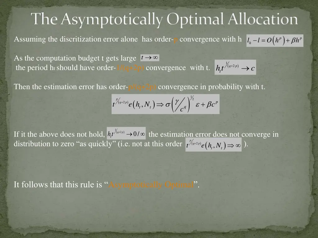 the asymptotically optimal allocation