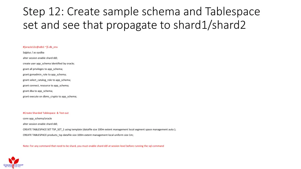 step 12 create sample schema and tablespace