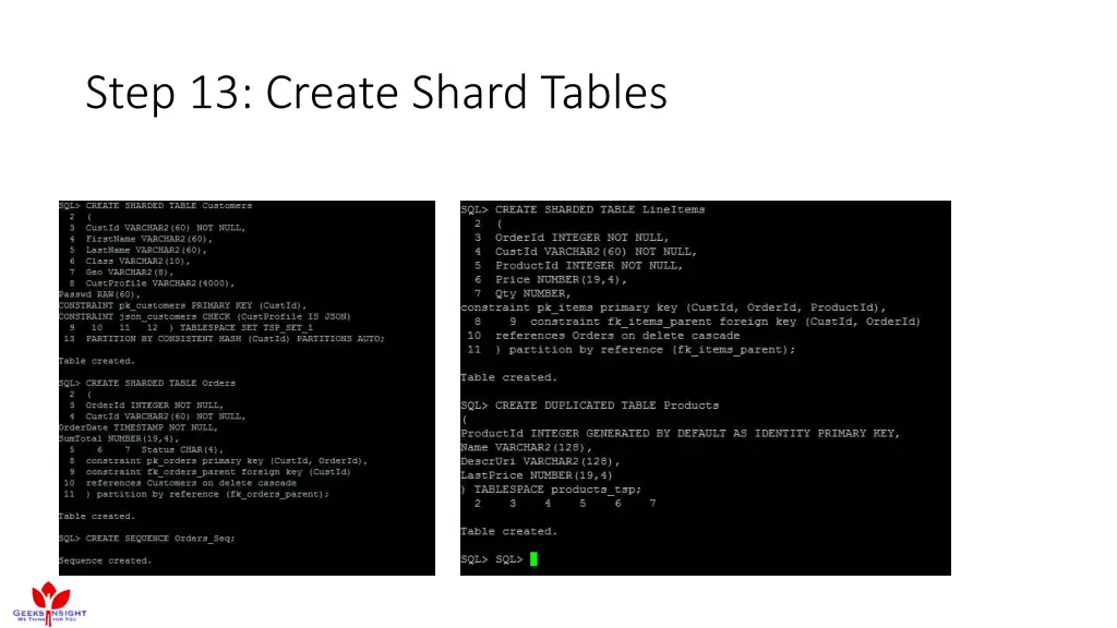 step 13 create shard tables
