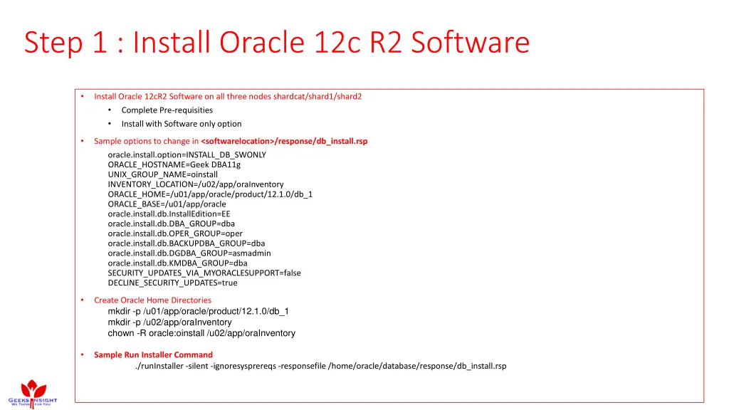 step 1 install oracle 12c r2 software