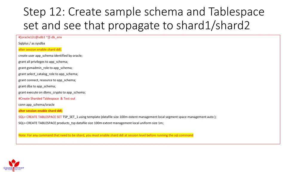 step 12 create sample schema and tablespace