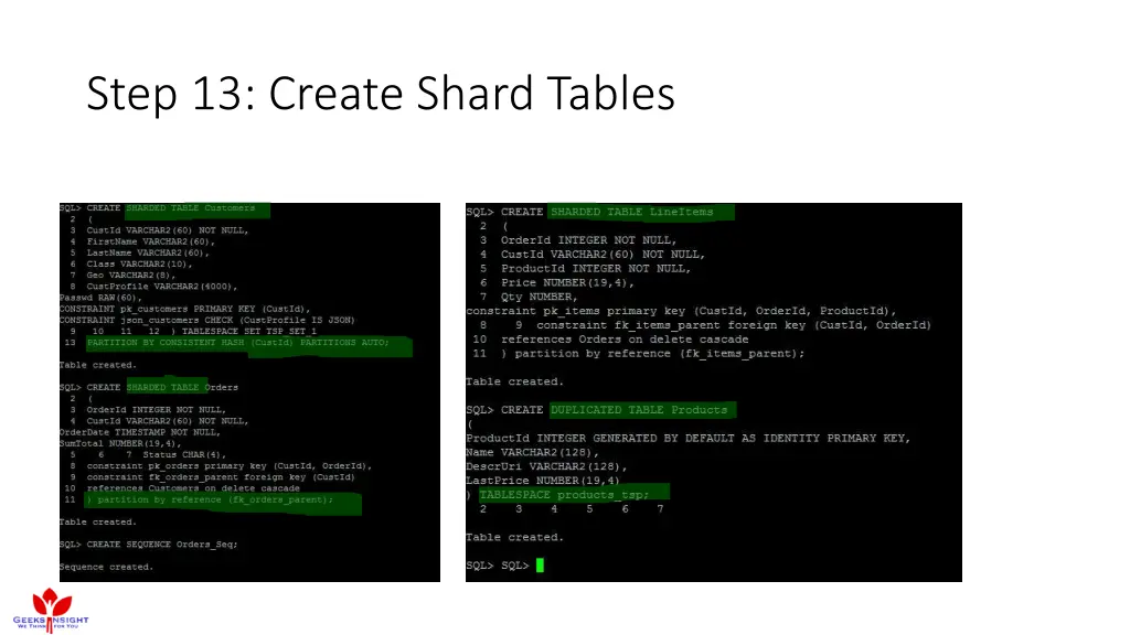 step 13 create shard tables