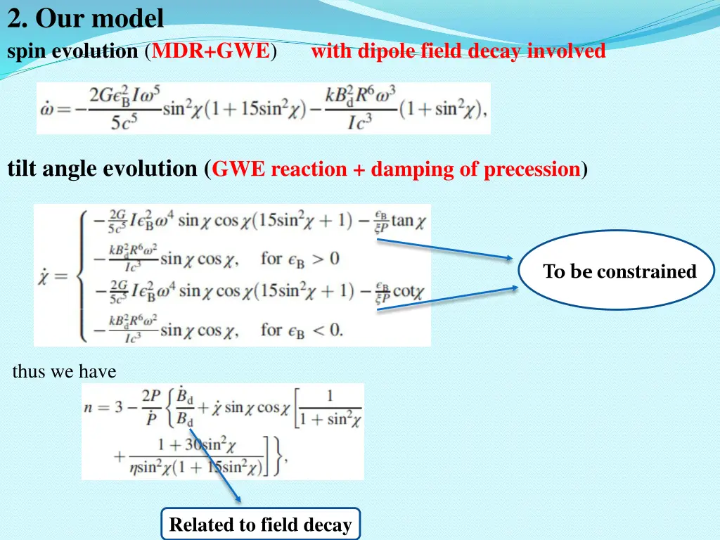 2 our model spin evolution mdr gwe with dipole
