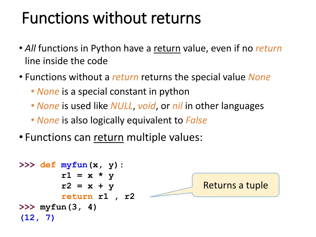 functions without returns functions without