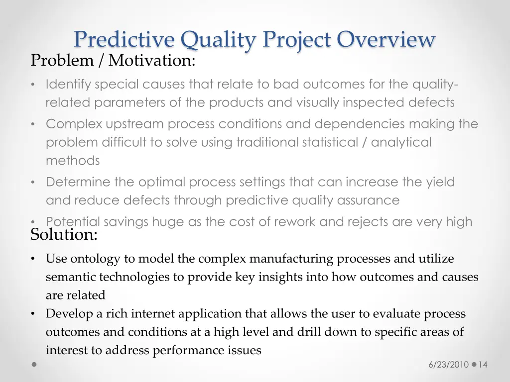 predictive quality project overview problem