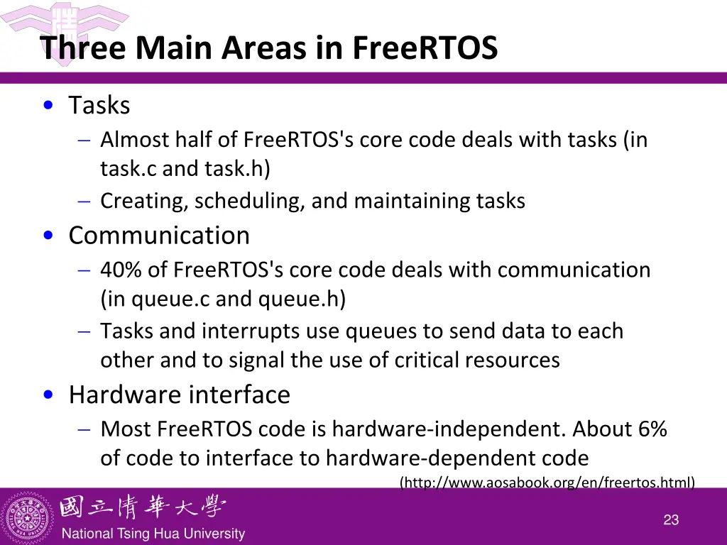 three main areas in freertos