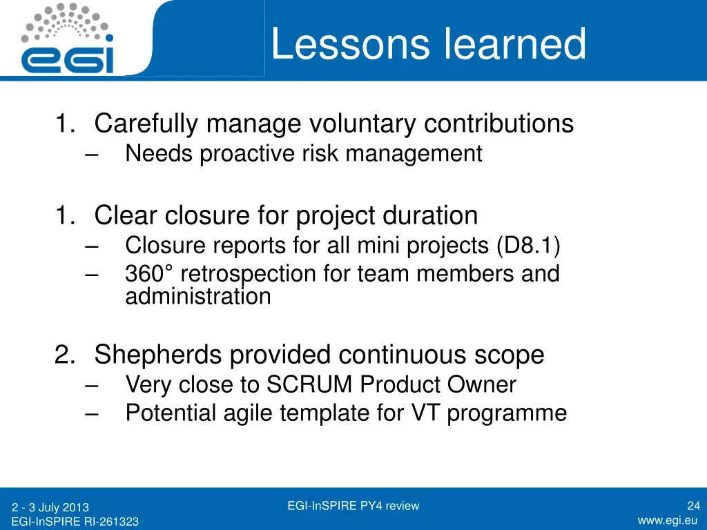 lessons learned