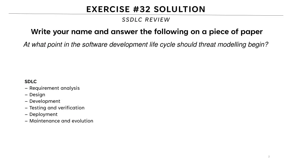 exercise 32 solultion ssdlc review write your