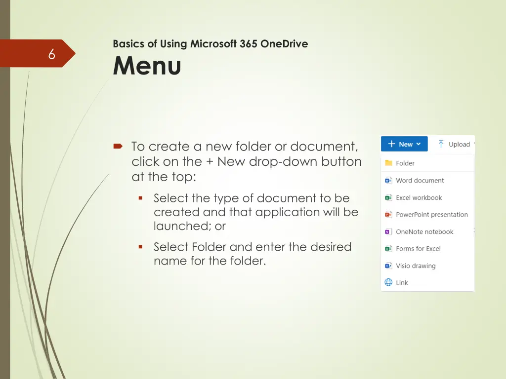 basics of using microsoft 365 onedrive menu