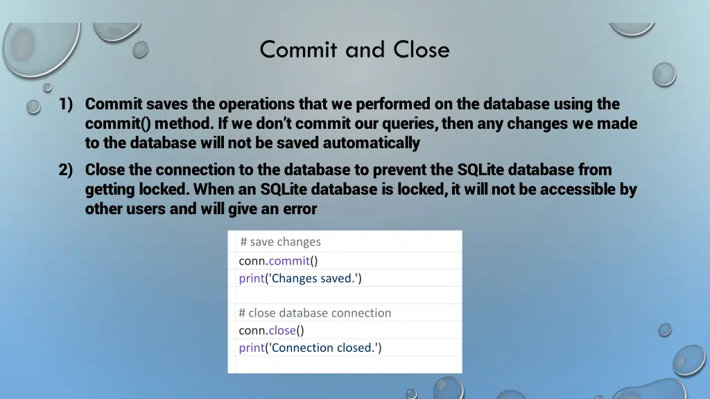 commit and close