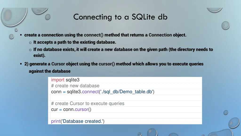 connecting to a sqlite db