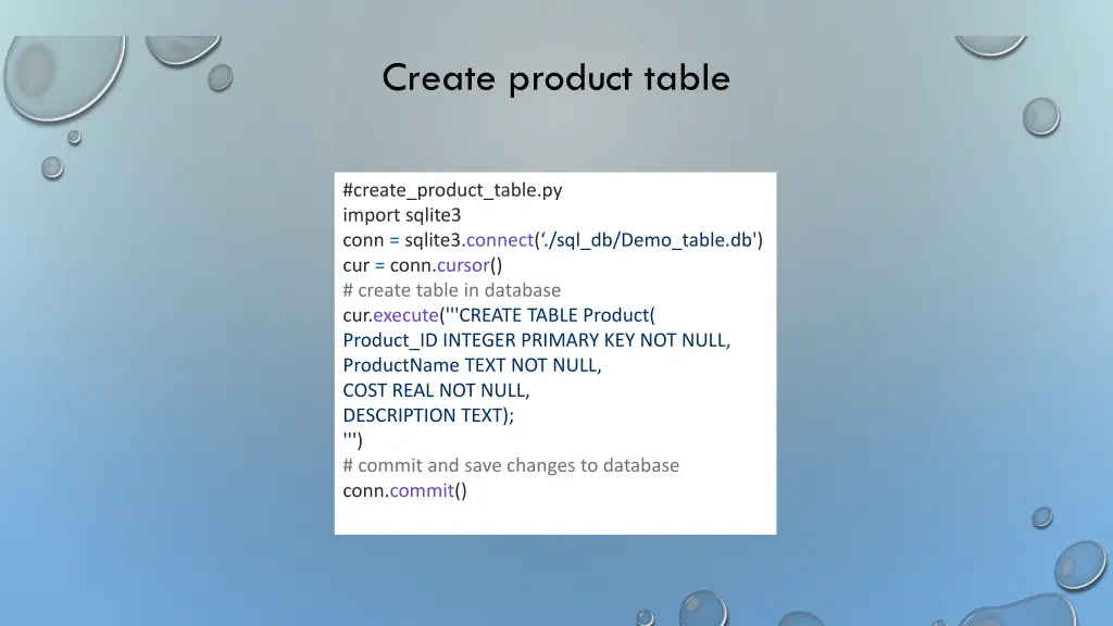 create product table