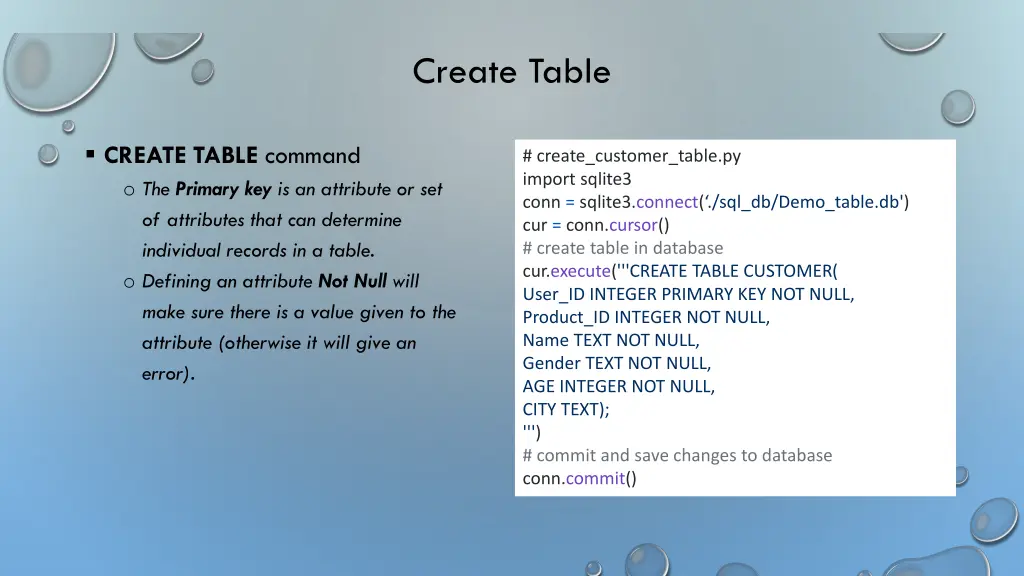 create table