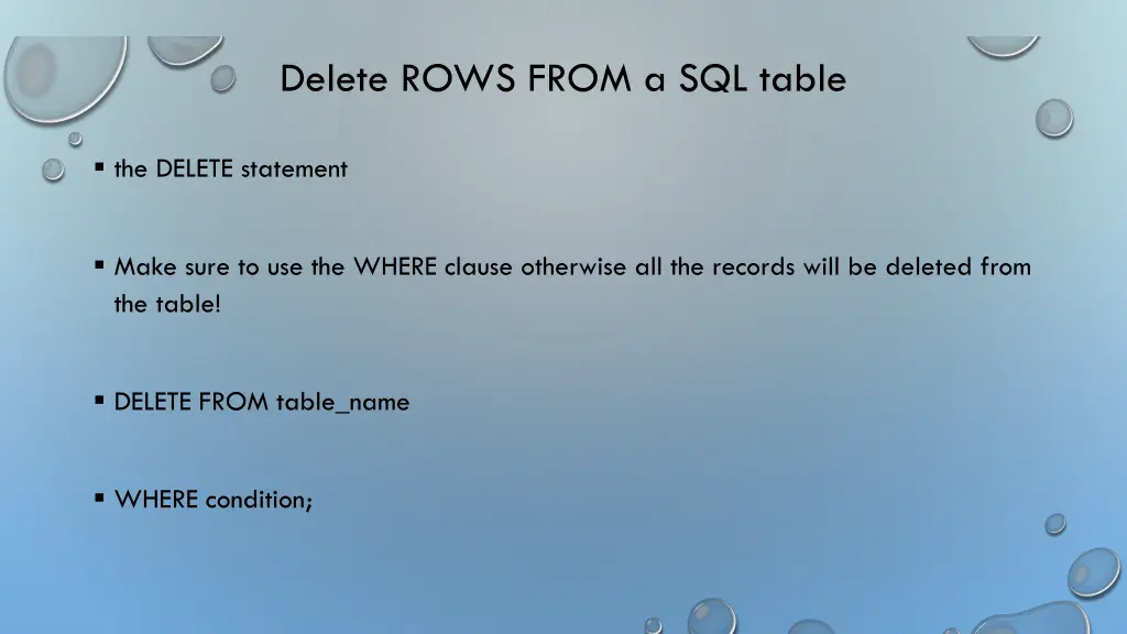 delete rows from a sql table