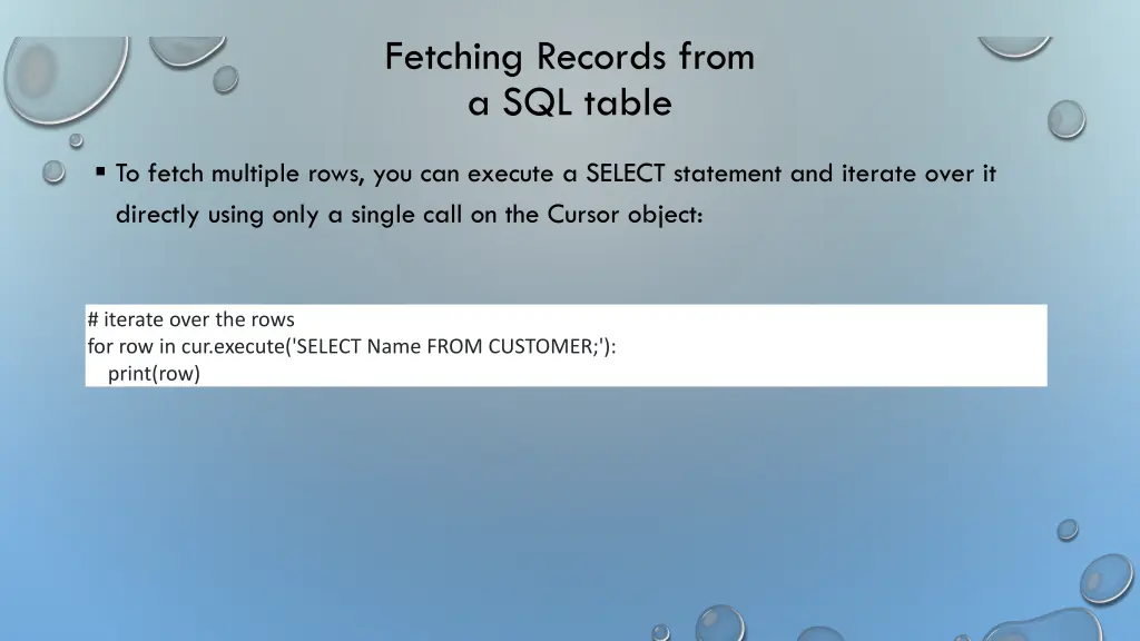 fetching records from a sql table