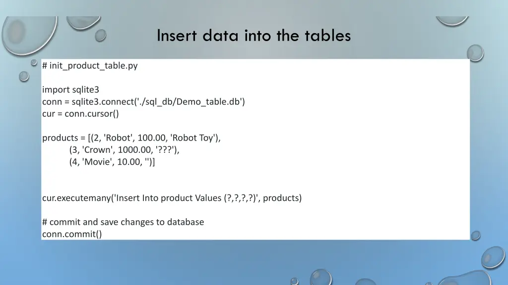insert data into the tables 1