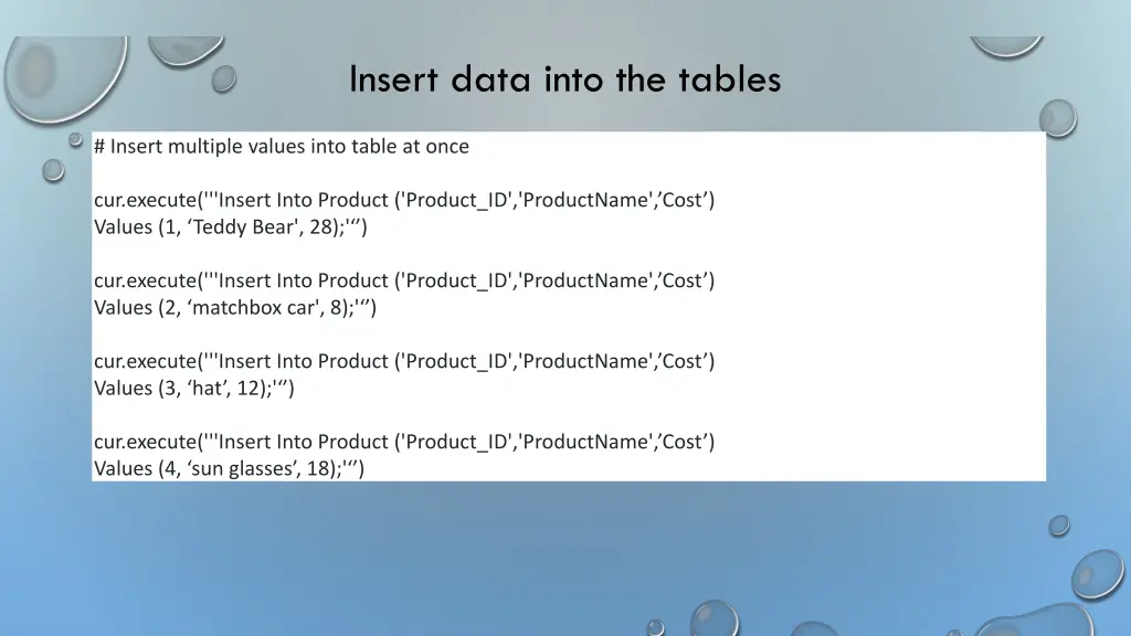 insert data into the tables 2