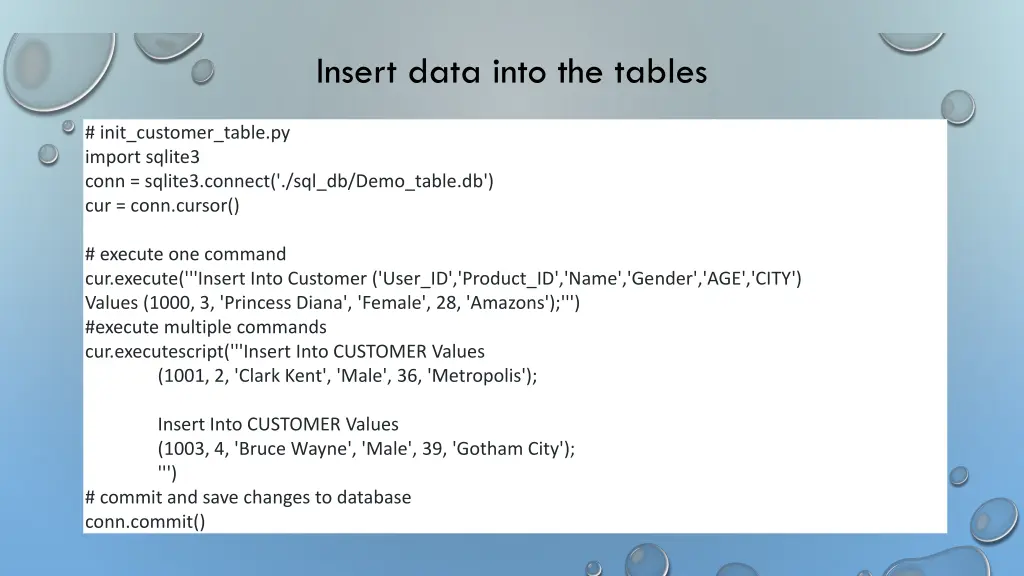 insert data into the tables
