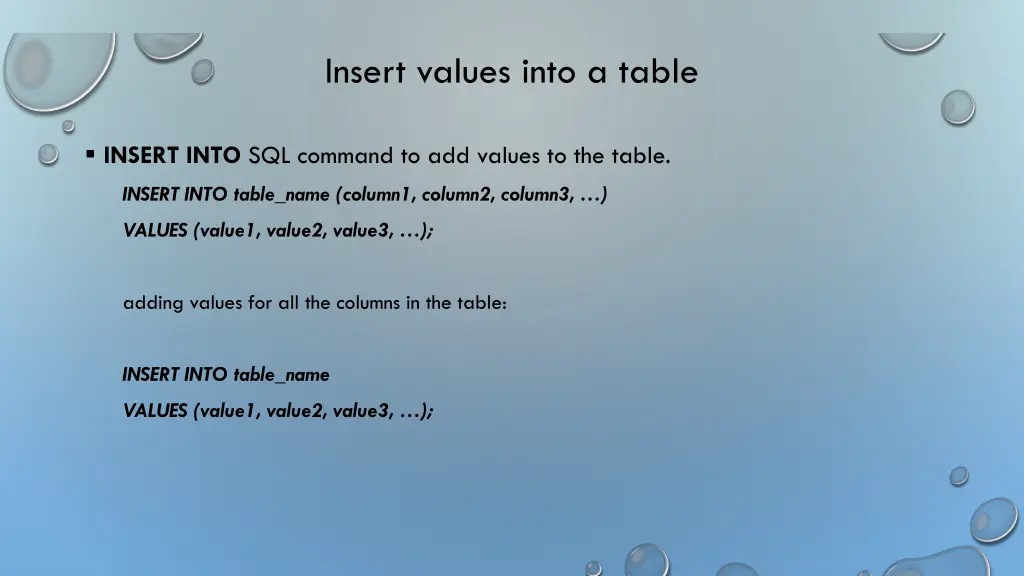 insert values into a table