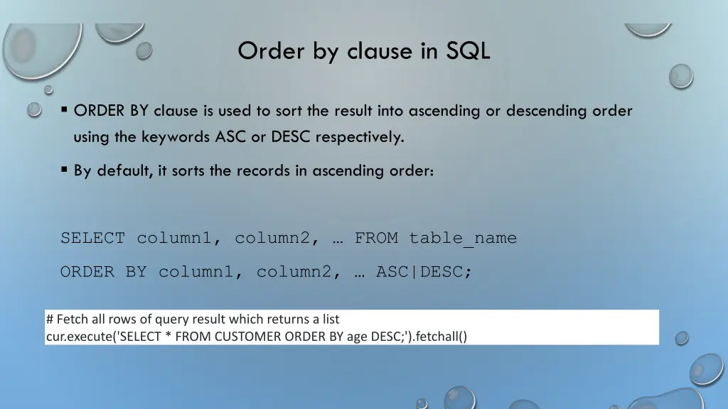 order by clause in sql