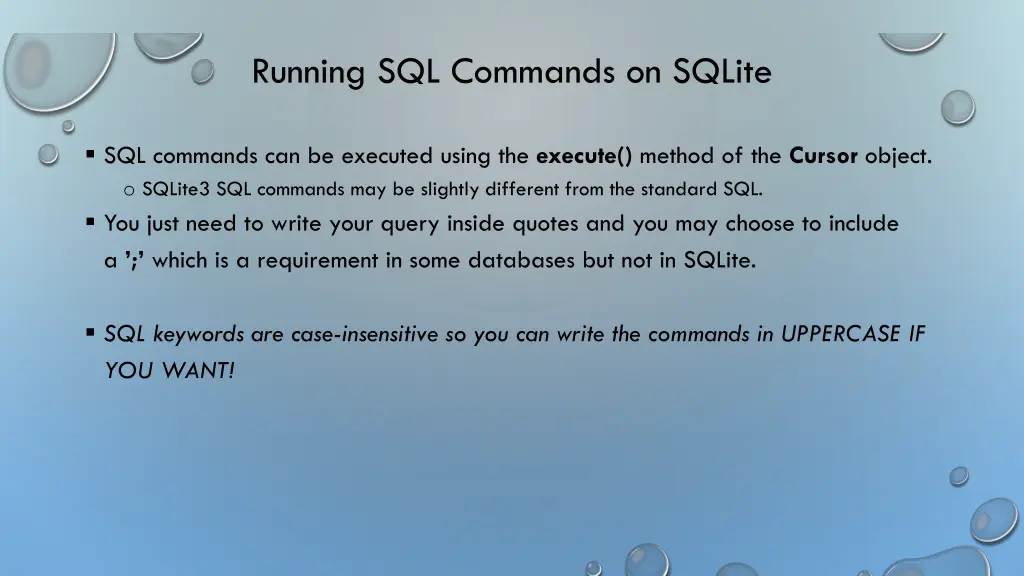 running sql commands on sqlite