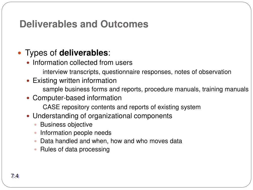 deliverables and outcomes
