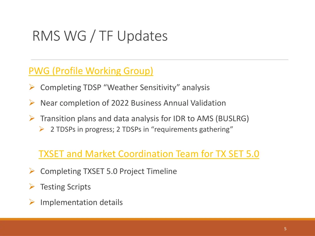 rms wg tf updates