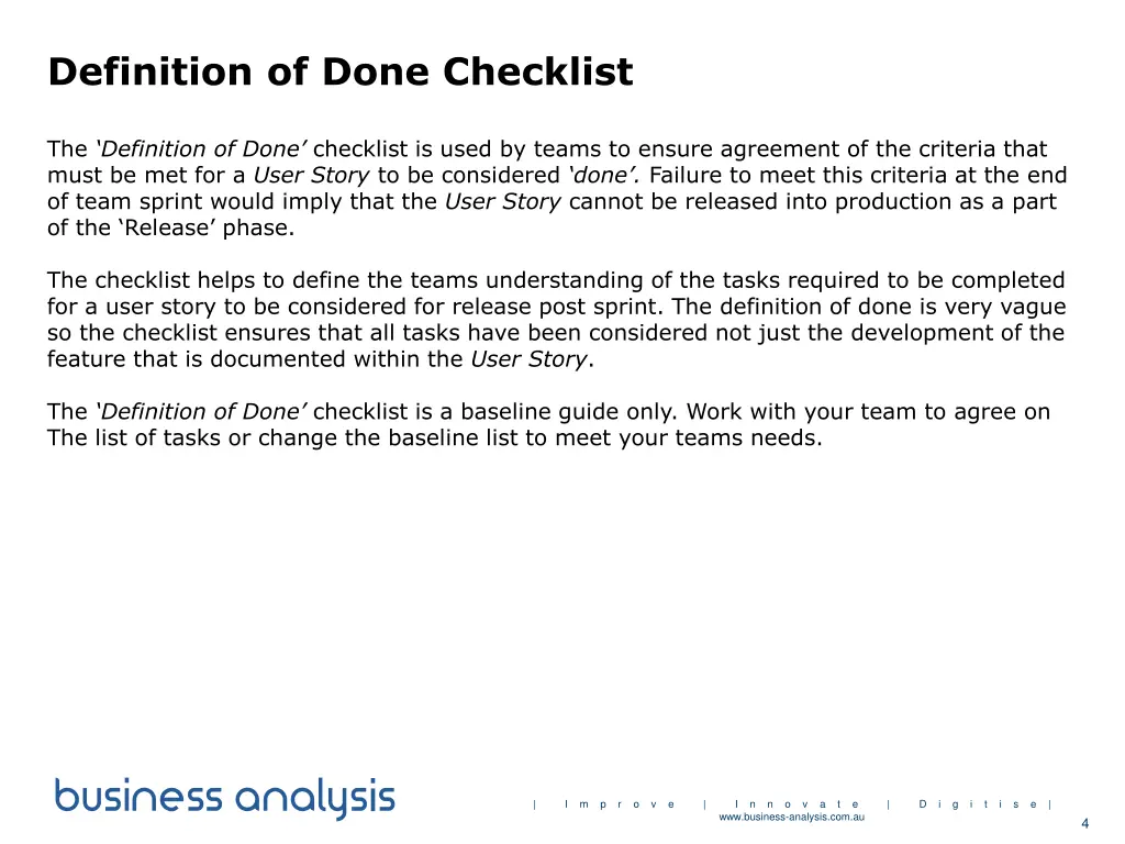 definition of done checklist