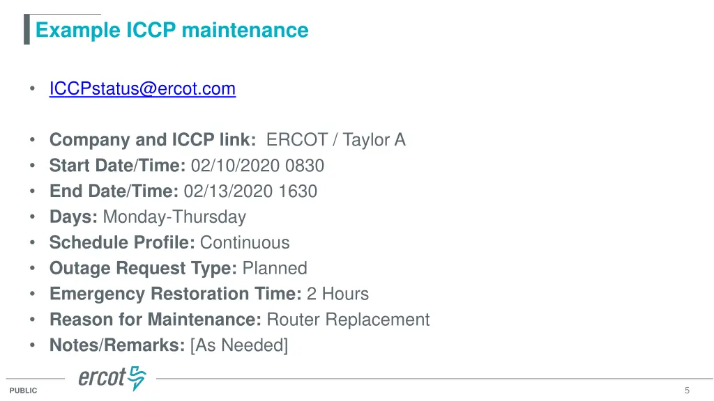 example iccp maintenance