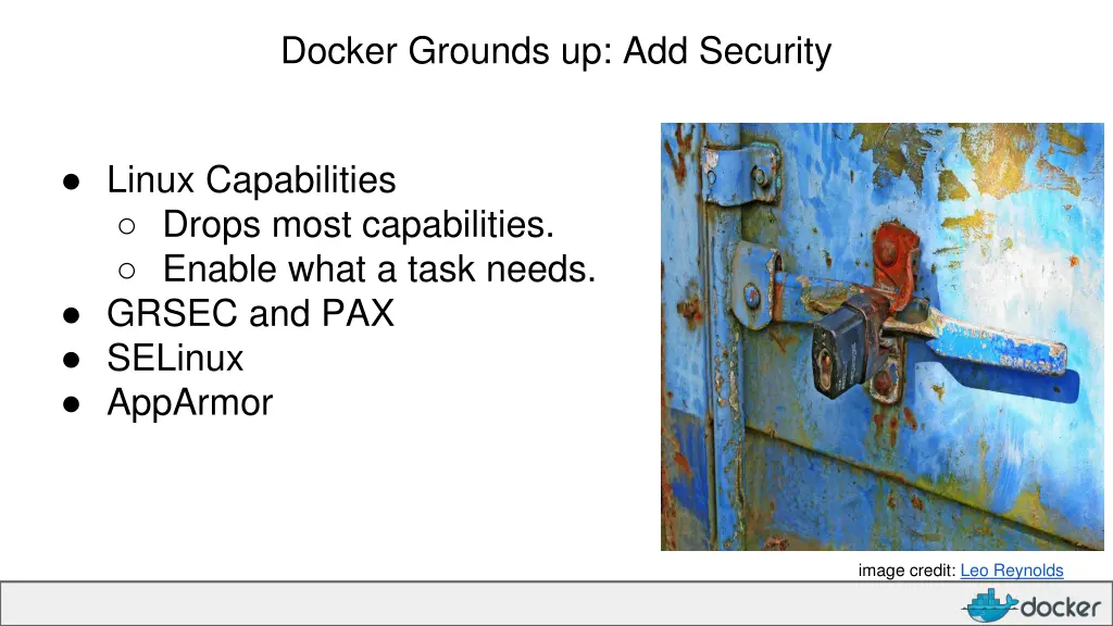 docker grounds up add security