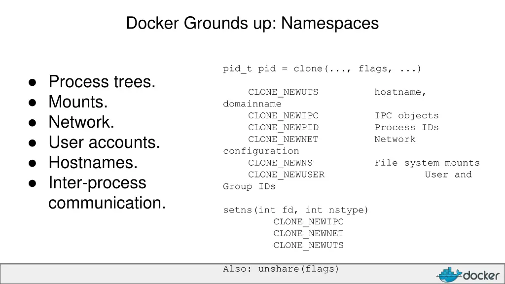 docker grounds up namespaces