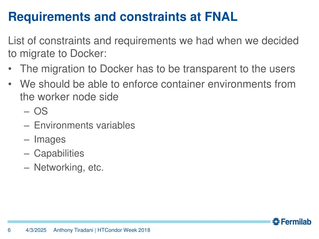 requirements and constraints at fnal