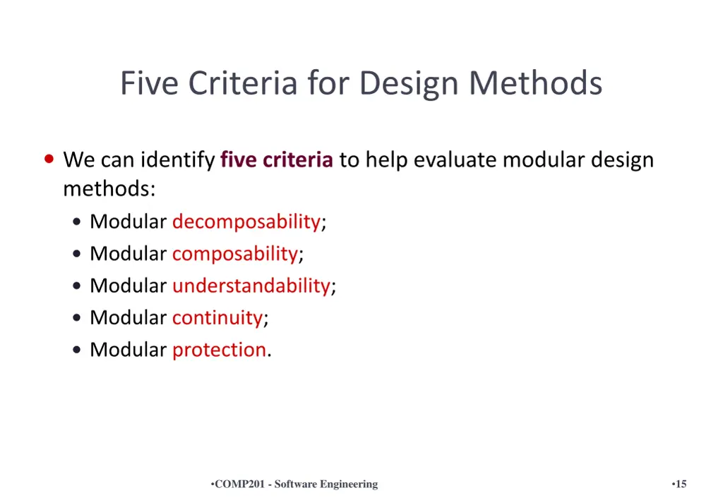 five criteria for design methods