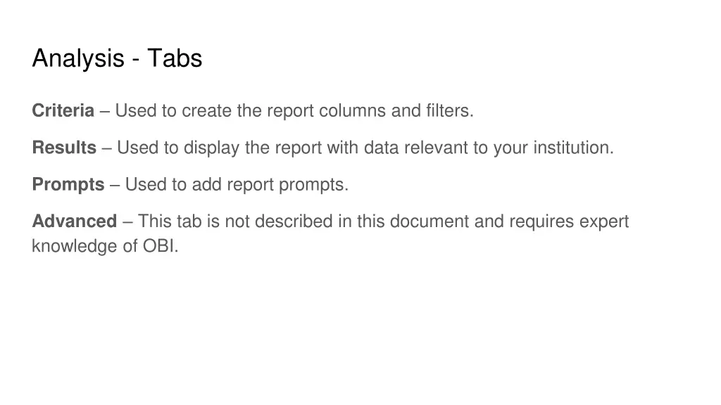 analysis tabs